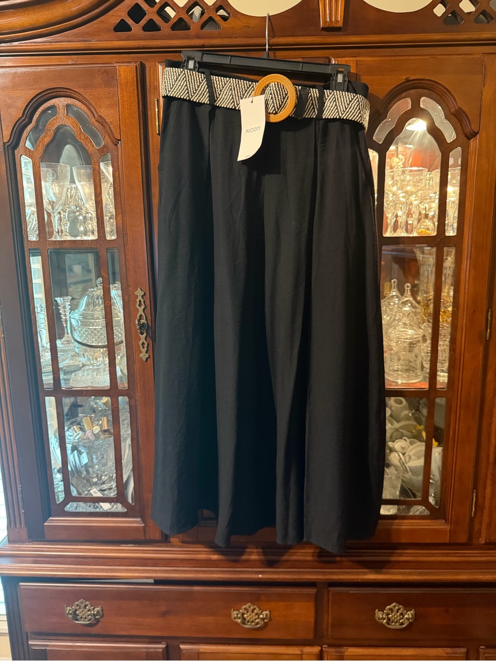 Alcott Black Midi Skirt with Woven Accent Belt